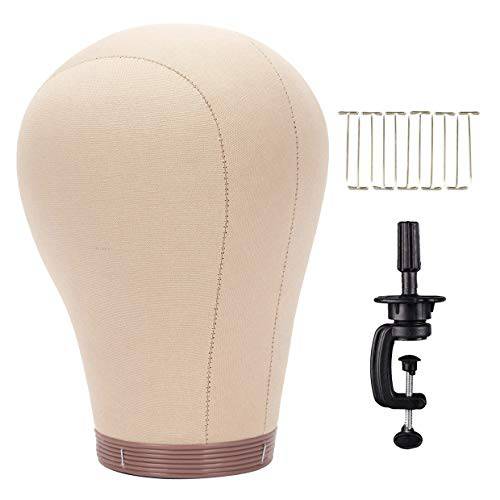 BHD BEAUTY Cork Canvas Block Mannequin Head Wig Display Styling With Mount Hole 22(Canvas Head+Head Stand+T Pins+C Needles+Wig Caps+Thread +Clips)
