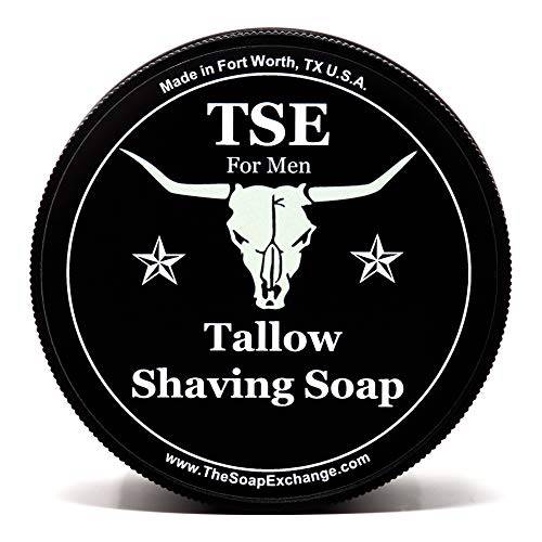 TSE for Men Texas Leather Shaving Soap with Tallow and Shea Butter. Natural Ingredients for Rich Lather and a Smooth Comfortable Shave. Artisan 4.5 oz Semi-Soft Italian Style. Made in the USA.