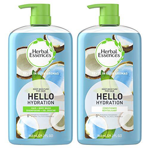 Herbal Essences Moisturizing Shampoo and Conditioner Set, Paraben Free, Hello Hydration, Safe for Color-Treated Hair, Coconut, Blue, 29.2 fl oz