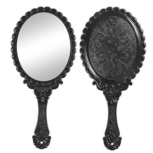 XPXKJ Hand Mirror Vintage Handheld Mirror with Handle Vanity Makeup Mirror Travel Mirrors (Black, Oval)