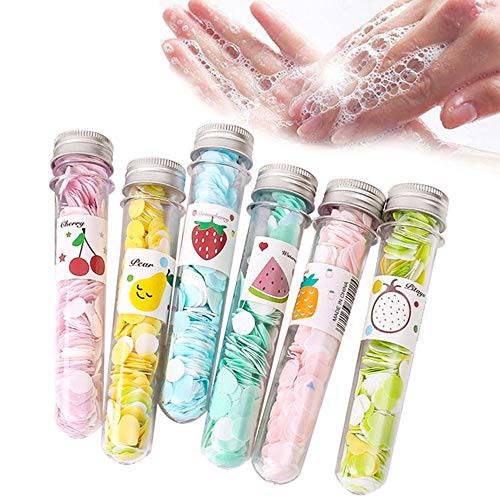 RUTICH 6 Pack Mini Disposable Soap Paper Sheets Portable Travel Confetti Hand Washing Soap Paper with Storage Cube for Home Kitchen Bathroom Barbecue…