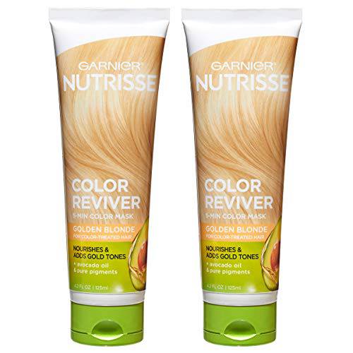 Garnier Nutrisse Color Reviver 5 Minute Nourishing Hair Color Mask with Avocado Oil Delivers Day 1 Color Results, for Color Treated Hair, Golden Blonde, 8.4 fl oz, 2 Count (Packaging May Vary)