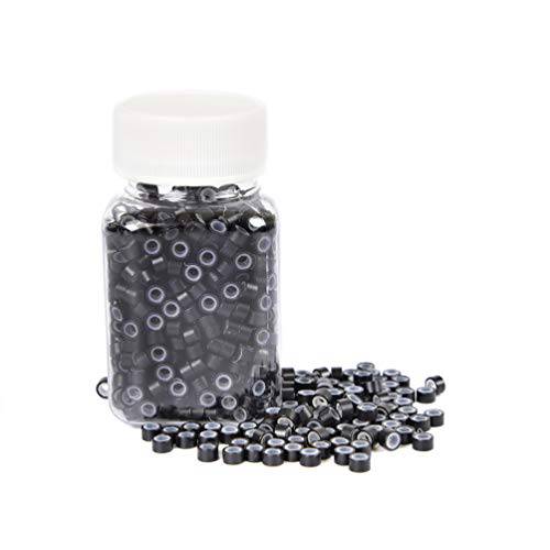 1000Pcs Premium Silicone Micro Link Rings 5mm Lined Beads for I Tip Hair Extensions (1000Pcs, Black)