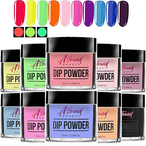 Dip Powder Nail Kit - 10 Dip Powder Colors Refill with Glow in The Dark Nail Dip Powder