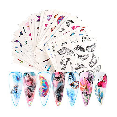 30 Sheets Butterfly Nail Art Stickers Foil Nail Decals Water Transfer Nail Art Design Manicure Tips Nail Art Accessories Colorful Butterflies Nail Art Decals Foils for Nails Decoration Manicure Set