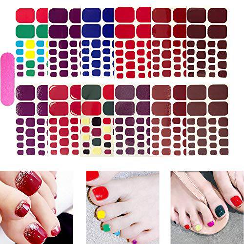NAIL ANGEL 12pcs Toe Nails Strips Thin Toe Nail Wrap Nail Art Full Cover Sticker Fashion Designs Sticker Easy-Way Summer Beach Holiday Style Pedicure for Women Pure Color 10187