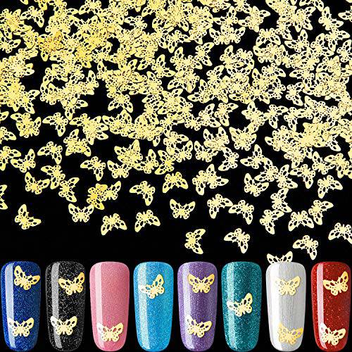 1000 Pieces Butterfly Metallic Nail Art Stickers Metal Slice Nail Studs Thin Fingernail Metallic Sequins for Women Girls DIY Manicure Salon Accessory Nail Design Decoration (Gold)