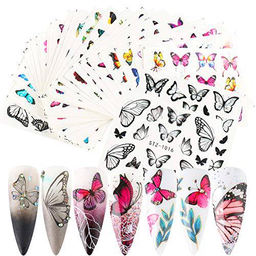 Butterfly Nail Art Stickers Decal Nail Art Accessories Water Transfer Butterfly Nail Decals Colorful Butterflies Designs for Nails Acrylic Decoration Manicure Tips Nail Art DIY (30 Sheets)