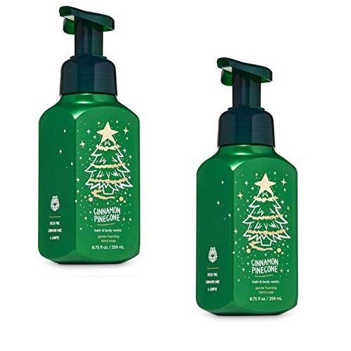 Bath and Body Works White Barn Cinnamon Pinecone Gentle Foaming Hand Soap Set of 2 Green Bottles
