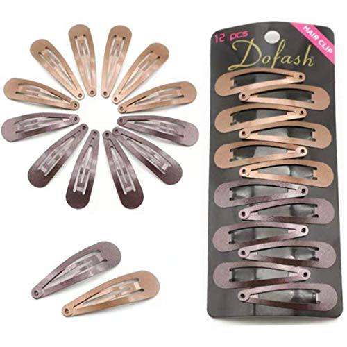 Dofash 5CM/2IN Snap Hair Clips for Styling Sectioning Hair Barrettes for Women Fine Hair Metal Bun Clips for Hair 12 Count/Light Brown+Dark Brown