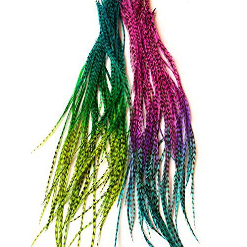 Tie Dye Feather Hair Extensions, 100% Real Rooster Feathers, 20 Long Thin Loose Individual Feathers, By Feather Lily