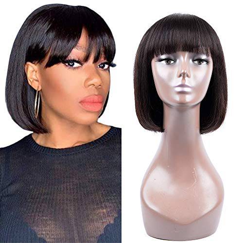 Human Hair Wigs with Bangs Brazilian Short BoB Ombre Wigs For Woman BOB Straight Hair Wigs Glueless Machine Made Wigs Natural Colo (10 Inch, T1b/99J)