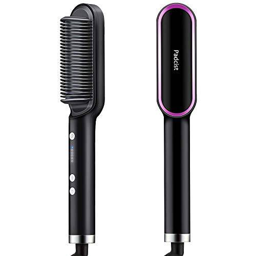 Padcist Hair Straightening Brush, Heat Brush, Hair Straightener, Hot Brush, Portable Straightening Comb, Hair Straightener for Natural and Color-treated Hair, 5 Temperature Settings with Burn-proof