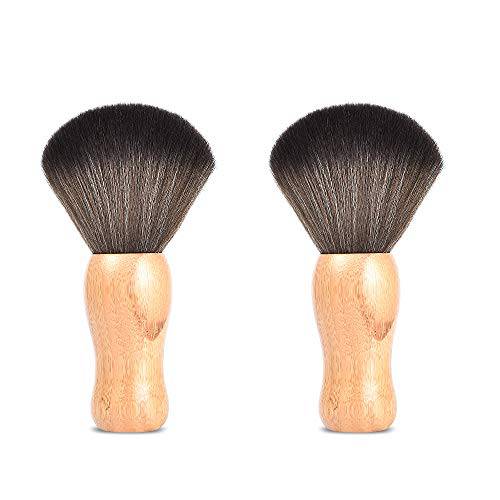 FaHaner 2 Pack Neck Duster Bursh and Cleaning Soft Barber Brush Natural Fiber Wooden Handle Neck Duster Professional Salon Hair Cutting Kits for Barbershop