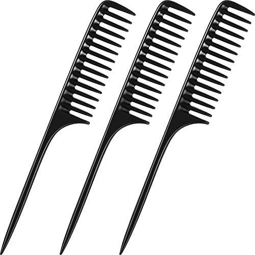 Leinuosen 3 Pack Wide Tooth Tail Combs, Black Carbon Comb Fiber Teasing Salon Back Combs Styling Comb Anti Static Heat Resistant Hair Comb, Suitable for all Kinds of Hair.