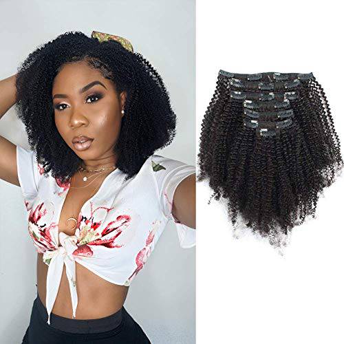 ABH AmazingBeauty Hair Double Weft 8A Grade Big Thick 4B 4C Afro Coily Clip Ins for African American Black Women, Real Remy Human Hair, Natural Black, 120 Gram, A4C 16 Inch