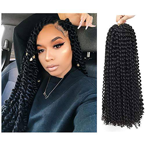 Flotig 24 Inch 7 Packs Water Wave Synthetic Braids Natural Black for Passion Crochet Hair Goddess Locs Hair (24 Inch（Pack of 7） 1B)