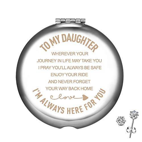 Daughter Gifts from Mom and Dad,16th 18th Birthday Keepsake Gift for Her,Engagement Wedding Gift for Daughter,Personalized Engraved Compact Mirror