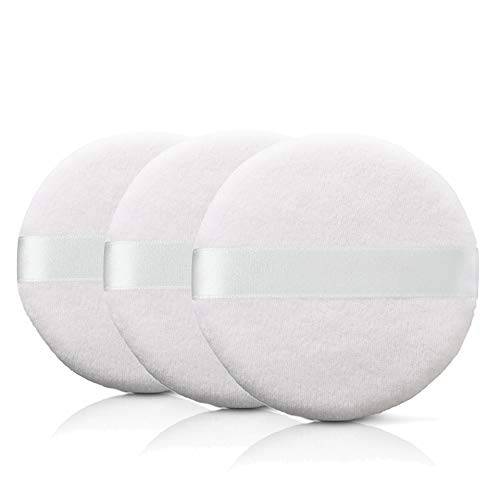 Large Powder Puff for Body Powder Ultra Soft Fluffy Velour with Satin Ribbon 3 Pieces 4.13 inch by HOYOLS …