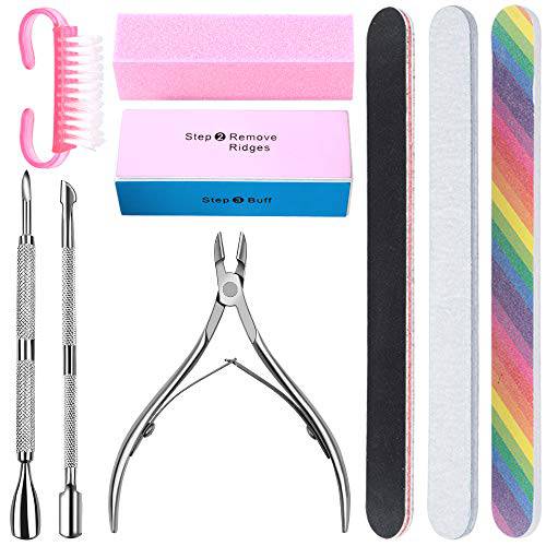 Nail File and Buffer- 3pcs Double Sided Nail File, Rectangular Nail Buffer, Buffer Block Sponge Polished, Nail Brush, Come with Cuticle Nipper and Pusher, Perfect Manicure Tool Kit for Shiny Nail