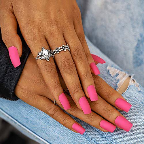 Campsis 24PCS Matte Fake Nails Long Full Cover False Nails Pink Acrylic Press on Nail Finger Art for Women and Girls