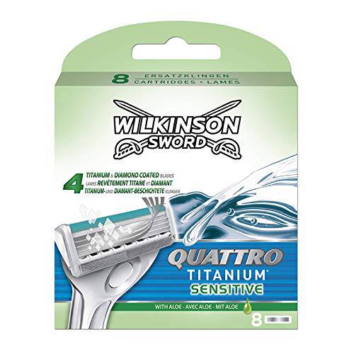 Wilkinson Sword Quattro Titanium Sensitive Razor Blades - Pack of 8 Blades