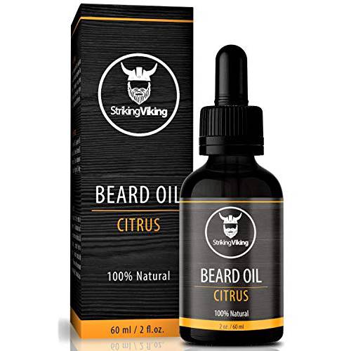 Striking Viking Scented Beard Oil Conditioner for Men - Natural Organic Formula with Tea Tree, Argan and Jojoba Oils with Citrus Scent - Softens, Smooths, and Strengthens Beard Growth
