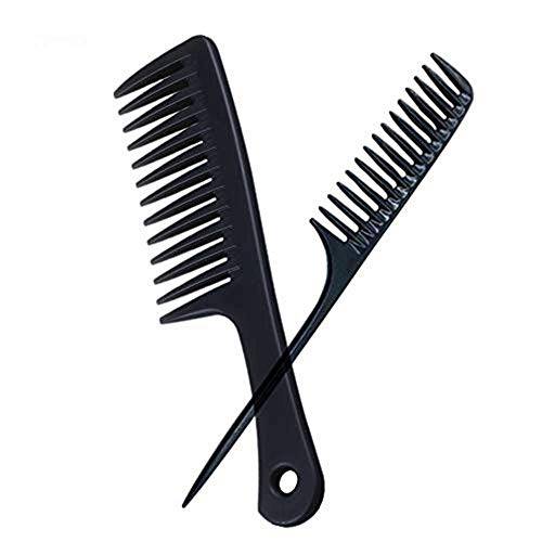 Large Wide Tooth Rat Tail Comb QIANBEIY Black Detangling Hair Comb Professional Extra Wide Comb for Women Wavy Hair Curly Hair, Long Hair, Wet Hair,Thick Hair, Anti Static Heat Resistant Comb