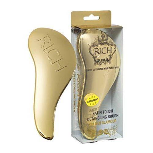 RICH Hair Care Golden Glamour Satin Touch Detangling Brush for All Hair Types - Keeps Hair Smooth - Anti-static, Reduces Frizz, For Dry & Wet Hair, Travel Size