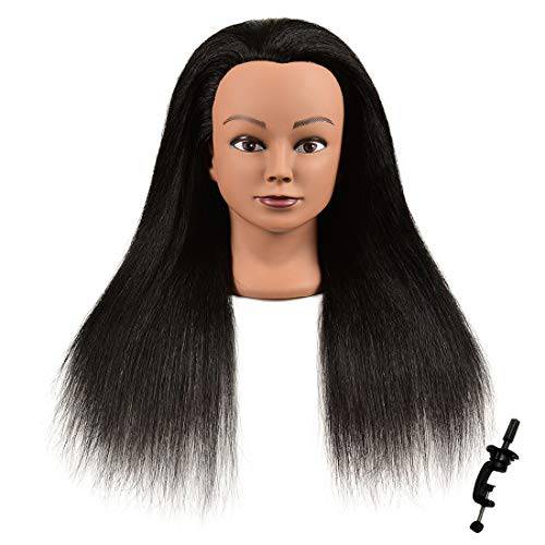 100% Real Hair Professional Mannequin Head, Cosmetology Manikin Practice Head, Upgrade Hairdresser Cosmetology Training Head For Styling Braid Curl Cut Practice (22’’)