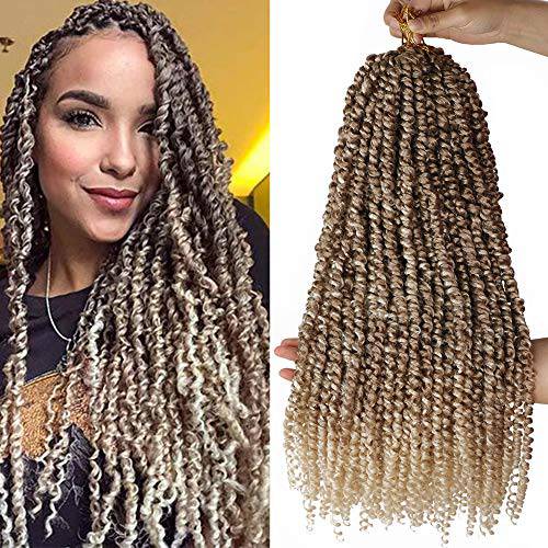 5Packs(115g/pack) Ombre Blonde Pretwisted Passion Twist Corchet Hair 22inch Pre-Looped Long Passion Twist Bohemian Curly Synthetic Braiding Hair Extensions(15strands/pack,T27/613)