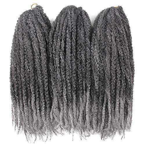 3Packs Afro Kinky Twist Crochet Hair Braids Marley Braid Hair 18inch Senegalese Curly Crochet Synthetic Braiding Hair (Ombre Grey)