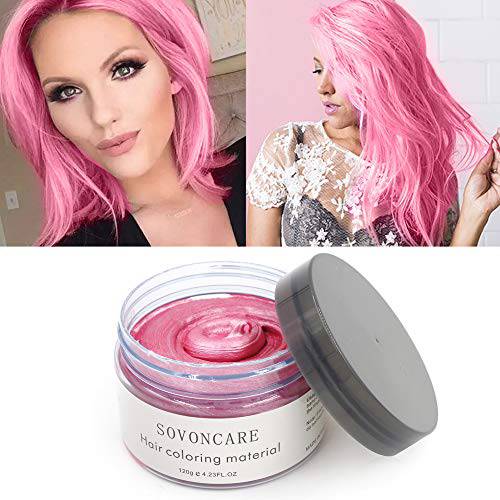SOVONCARE Temporary Hair Wax Color, Pink Hair Dye Styling Cream Hairstyle DIY Hair Color Dyes for Men & Women Cosplay Halloween Date 4.23 oz (Pink)