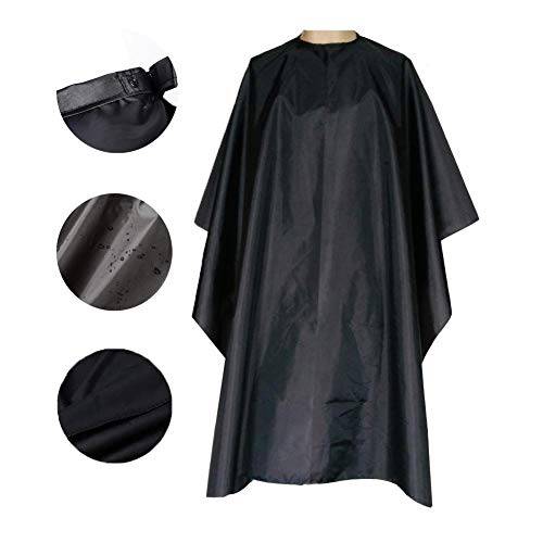 Black Barber Cape - Professional Nylon Hair Cutting Apron for Salon, Adjustable Snap Closure Haircut Cover Cloth, Hairdresser Cape for Haircut/Coloring/Perming - 59 x 47 inches