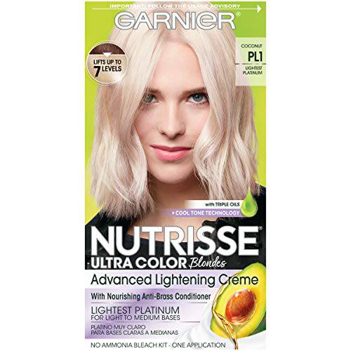 Garnier Hair Color Nutrisse Ultra Color Nourishing Creme, PL1 Lightest Platinum (Coconut) Permanent Hair Dye, 1 Count (Packaging May Vary)
