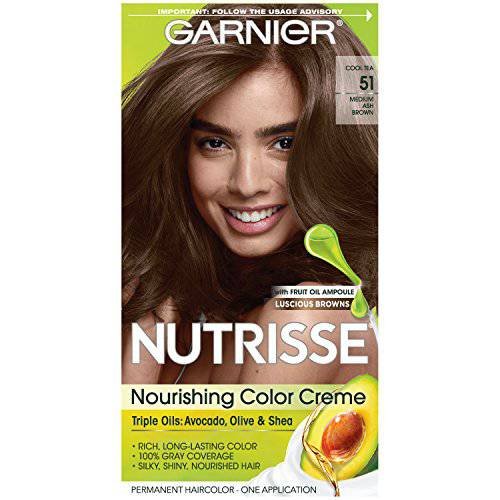 Garnier Nutrisse Nourishing Hair Color Creme, 51 Medium Ash Brown (Cool Tea) (Packaging May Vary)