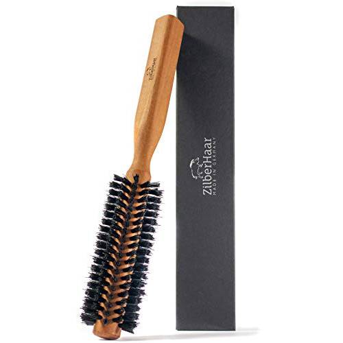 ZilberHaar - Styler Hair and Beard Brush - Round Brush, 1.3 Inch Stiff Boar Bristles and 8.5 Inch Pearwood Handle - 222 Plugs of Bristles - Beard Grooming Brush for Men