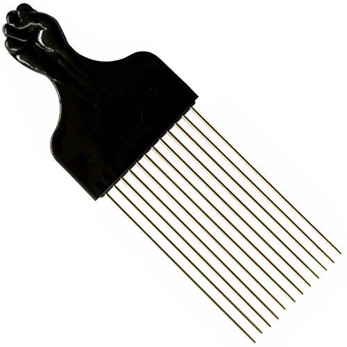 SSK® Long Square Afro Pick with Black Fist - Metal African American Hair Comb