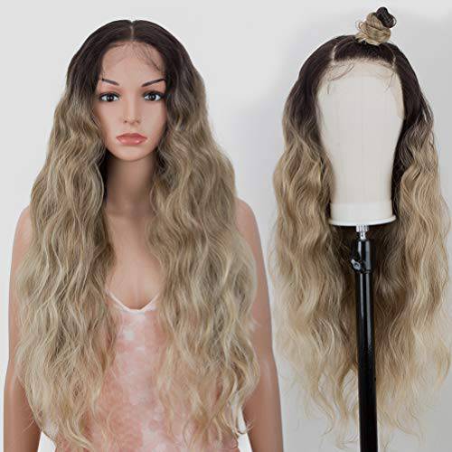 Style Icon Easy-360 Lace Wigs 30 Free Part Lace Frontal Wigs Long Water Wave Wig Ombre Blonde Synthetic Wig (30 Inches, SOP22613)