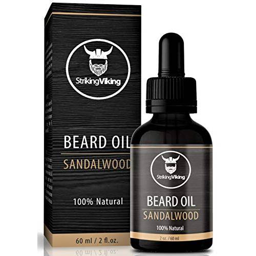 Striking Viking Beard Oil Conditioner Sandalwood Scent - Natural Organic Formula with Tea Tree, Argan and Jojoba Oils for Men - Promotes Growth, Softens, & Hydrates