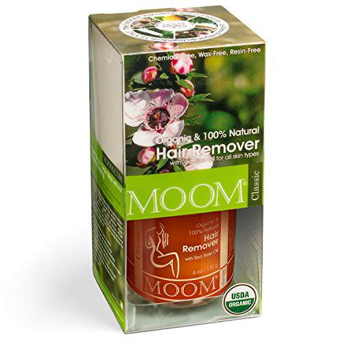 MOOM Organic Sugar Face & Body Waxing Kit for women - Natural Sugar Hair Removal Glaze with Tea Tree Oil & Lemon Juice with 18 Hair Wax Strips & 4 Applicator Sticks for Face & Body 6 oz. 1 Pack