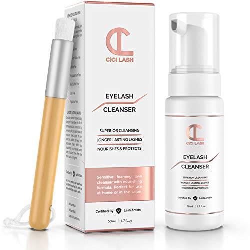 Lash Shampoo Foaming Cleanser & Brush (50ml) | Gentle Foam Wash For Eyelash Extensions | Paraben & Sulfate Free | Eyelid Wash & Makeup/Oil Remover | For Home Care & Beauty Salon Supplies