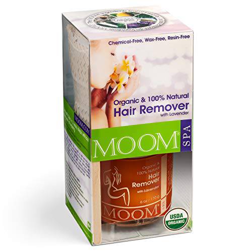 MOOM Organic Sugar Waxing Kit with Lavender & Chamomile - Natural Sugar Hair Removal Glaze with 18 Hair Wax Strips & 4 Applicator Sticks for Face & Body 6 oz.1 Pack