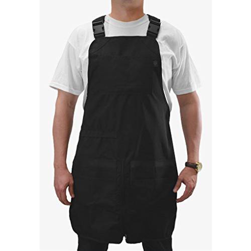Barber Strong The Barber Apron, Black, Hair Repellent, Ultra Lightweight with Adjustable Padded Harness, Zippered Split Leg, Easy Hair Removal from Pocket, Regular Fit, Great for Pet Grooming