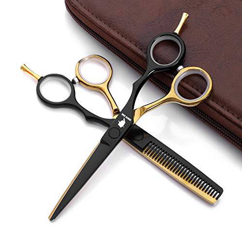 SMITH CHU Professional 5.5 inch Japanese 440 C Stainless Steel Hair Cutting Scissors and Thinning Shears -Barber Tool Set (Golden)