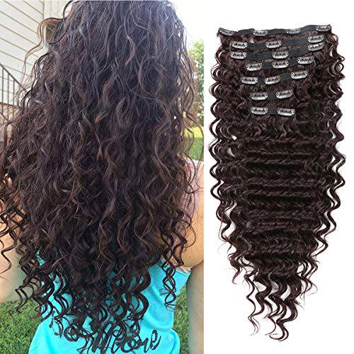 Clip in Hair Extensions Synthetic hair Clip in 140G 7Pcs/Lot Japanese Heat Resistant Fiber Hairpieces Deep Wave/ Body Wave/Straight hair (Deep Wave, Chocolate Brown 4)