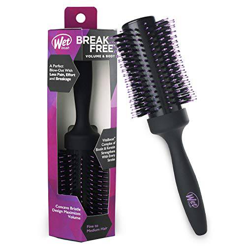 Wet Brush Volume & Body Round Brush for Fine to Medium Hair - Volumizing Salon Blow-Out with Less Pain, Effort & Breakage - Professional & Lightweight Natural Boar Bristle Detangles and Removes Knots