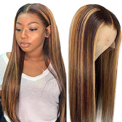 YMS T Part Lace Front Wigs Human Hair Pre Plucked 150% Density 4/27 Highlight Human Hair Lace Front Wigs Straight Human Hair Wigs for Black Women(20 Inch,T Part Lace Front Wig)
