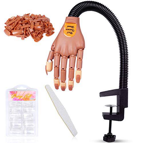 Nail Practice Hand for Acrylic Nails - HoMove Flexible Movable Nail Training Mannequin Hand Fake Hands to Practice Nail - Best DIY Manicure Starter Kit with 300 PCS False Nail Tips & File