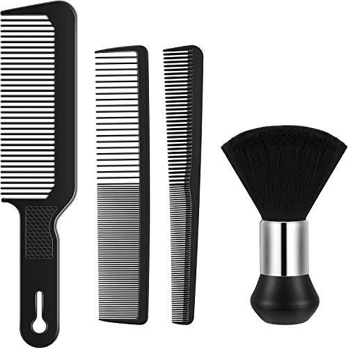 4 Pieces Hair Combs Set, Include Barber Flat Top Clipper Comb, Neck Duster Brush, Tapered Comb and Heat Resistant Carbon Fiber Barber Cutting Comb for Men Women